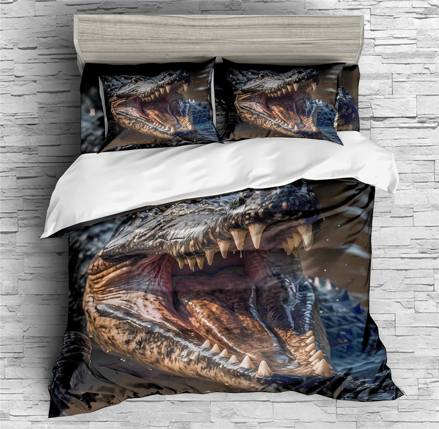 REALIN Retro Hand-Painted Crocodile Animal Bedding Crocodile Duvet Cover Set Girl Boy Kids Bed Sets 2/3/4PCS Quilt Covers/Sheets/Pillow Shams,Twin/Full/Queen/King (B,Twin-172x218cm-3PCS)