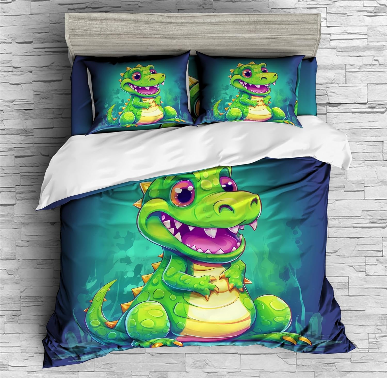 REALIN Crocodile Cartoon Animal Duvet Cover Set Fierce Alligator Animal Bedding Girl Boy Kids Bed Sets 2/3/4PCS Quilt Covers/Sheets/Pillow Shams,Twin/Full/Queen/King (A,Twin-172x218cm-3PCS)