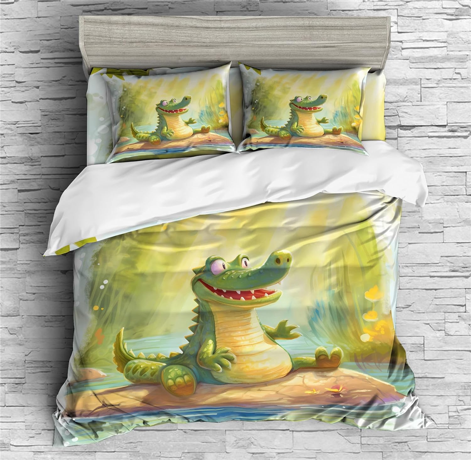 REALIN Cute Baby Crocodile Bedding Cartoon Crocodile Wildlife Duvet Cover Set Girl Boy Kids Bed Sets 2/3/4PCS Quilt Covers/Sheets/Pillow Shams,Twin/Full/Queen/King (B,King-229x259cm-4PCS)