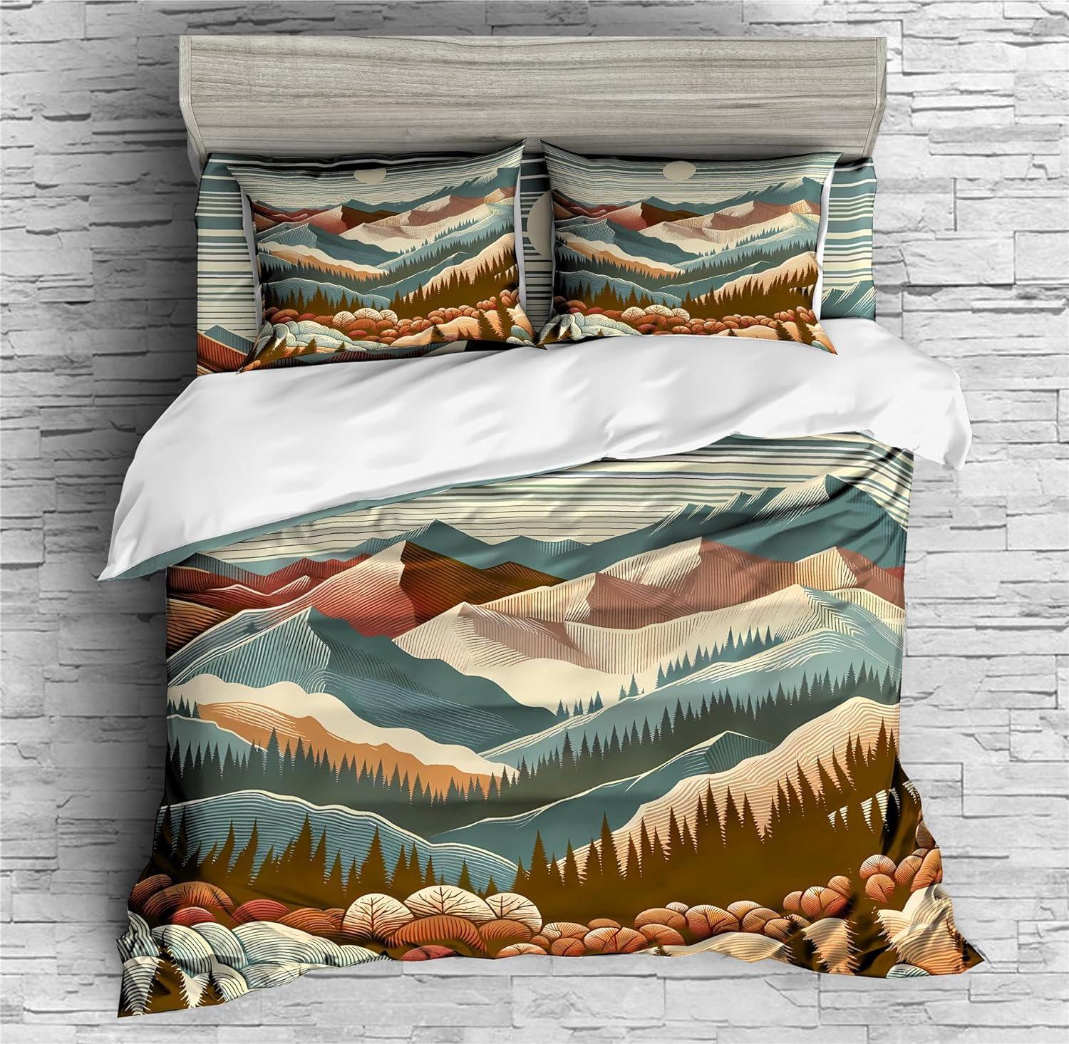 REALIN Mountain Range Fairyland Duvet Cover Set Forests Mountain River Bedding Girl Boy Kids Bed Sets 2/3/4PCS Quilt Covers/Sheets/Pillow Shams,Twin/Full/Queen/King (B,Full-200x229cm-4PCS)