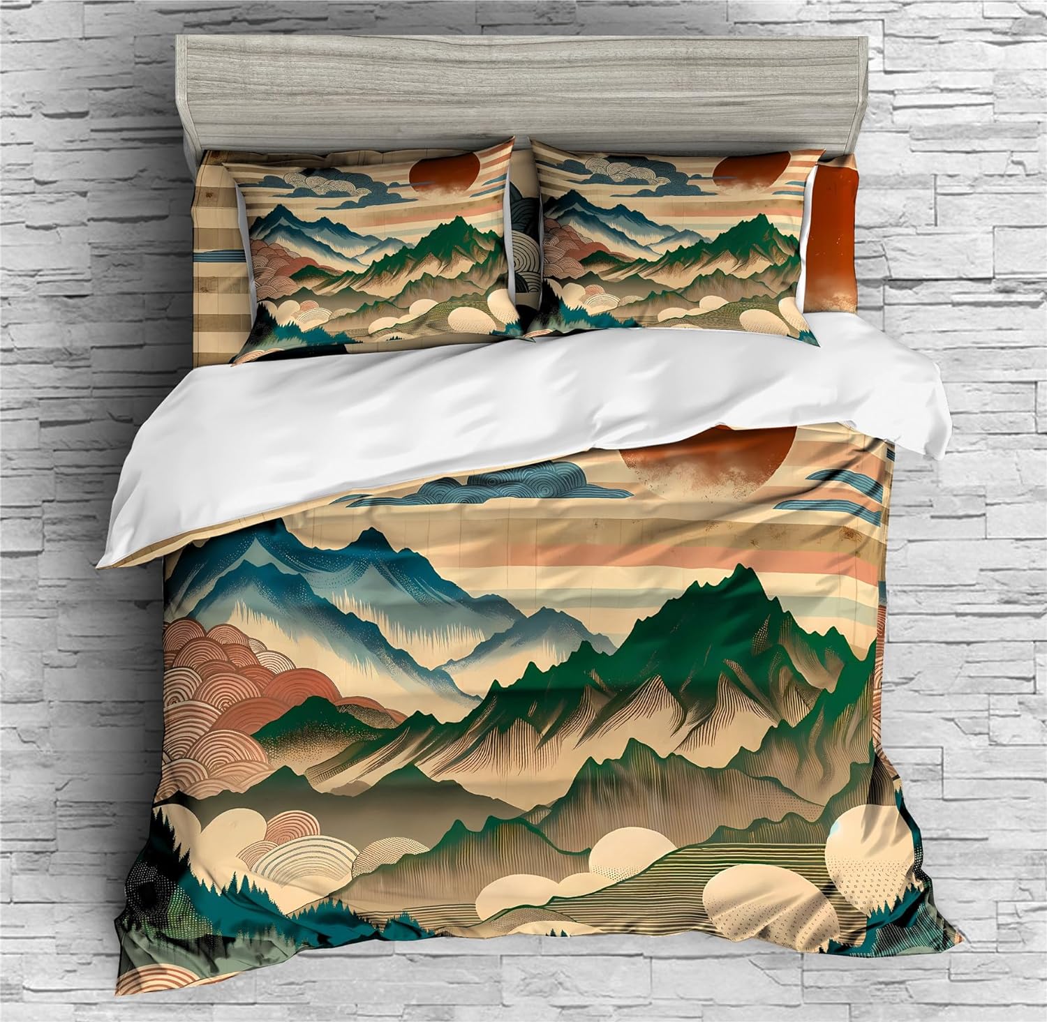 REALIN Forests Clouds and Mist Duvet Cover Set Starry Sky Mountain Range Bedding Girl Boy Kids Bed Sets 2/3/4PCS Quilt Covers/Sheets/Pillow Shams,Twin/Full/Queen/King (C,Full-200x229cm-3PCS)