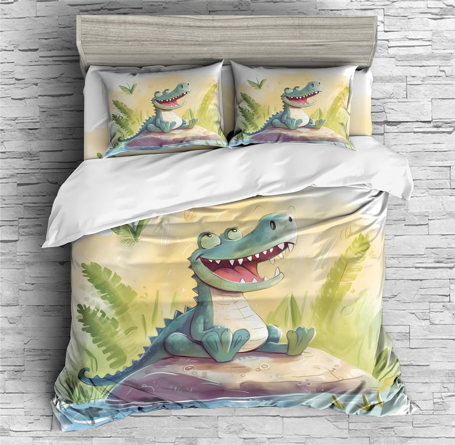 REALIN Cute Baby Crocodile Bedding Cartoon Crocodile Wildlife Duvet Cover Set Girl Boy Kids Bed Sets 2/3/4PCS Quilt Covers/Sheets/Pillow Shams,Twin/Full/Queen/King (B,King-229x259cm-4PCS)