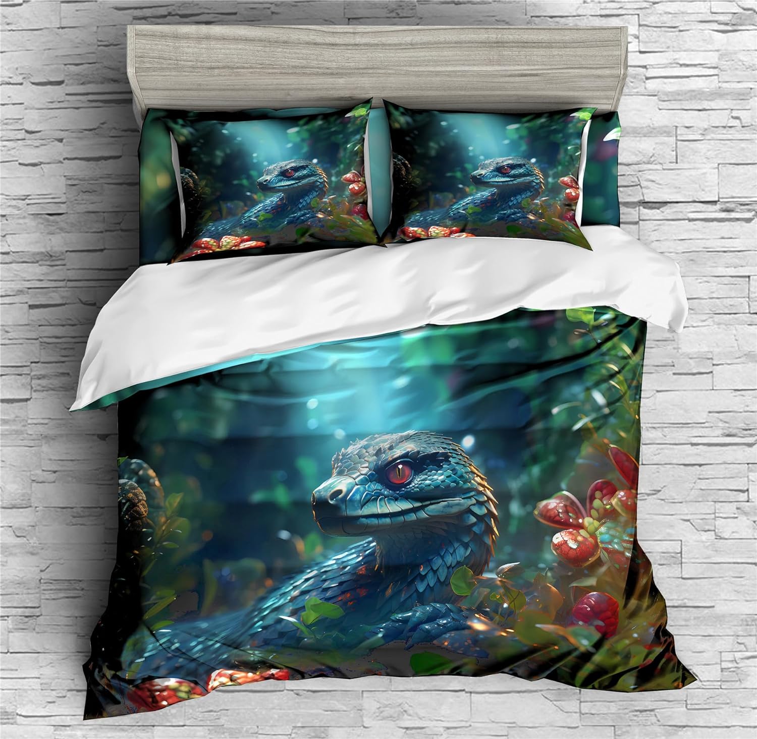 REALIN Python Snake Themed Bedding Python Tropical and Rainforest Duvet Cover Set Girl Boy Kids Bed Sets 2/3/4PCS Quilt Covers/Sheets/Pillow Shams,Twin/Full/Queen/King (C,Twin-172x218cm-3PCS)