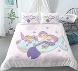 Cartoon Blue Narwhal Bedding Narwhal Marine Animal Duvet Cover Set - Print 1