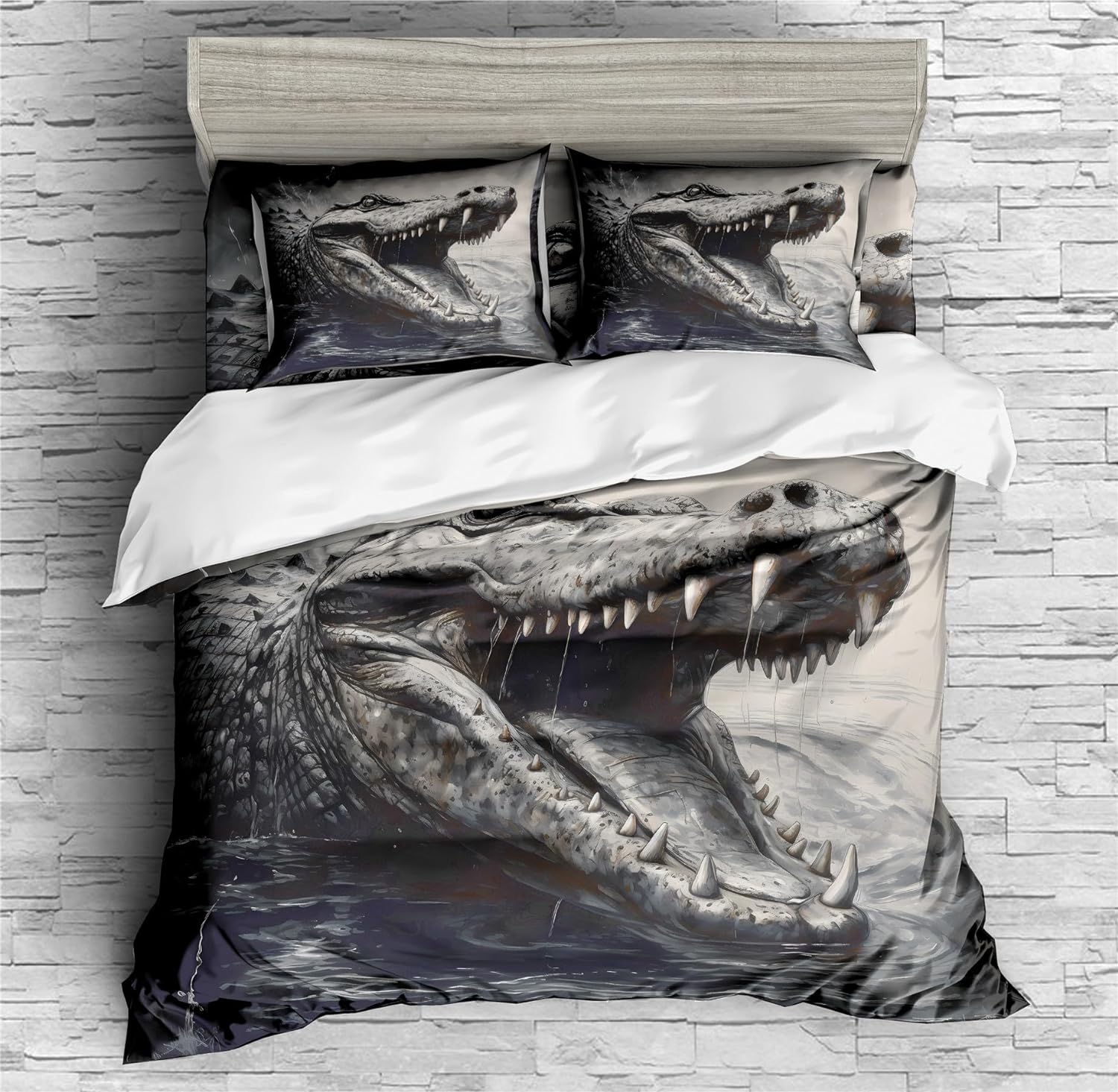 REALIN Crocodile Duvet Cover Set Crocodile Opening Its Bloody Mouth Bedding Girl Boy Kids Bed Sets 2/3/4PCS Quilt Covers/Sheets/Pillow Shams,Twin/Full/Queen/King (C,King-229x259cm-3PCS)