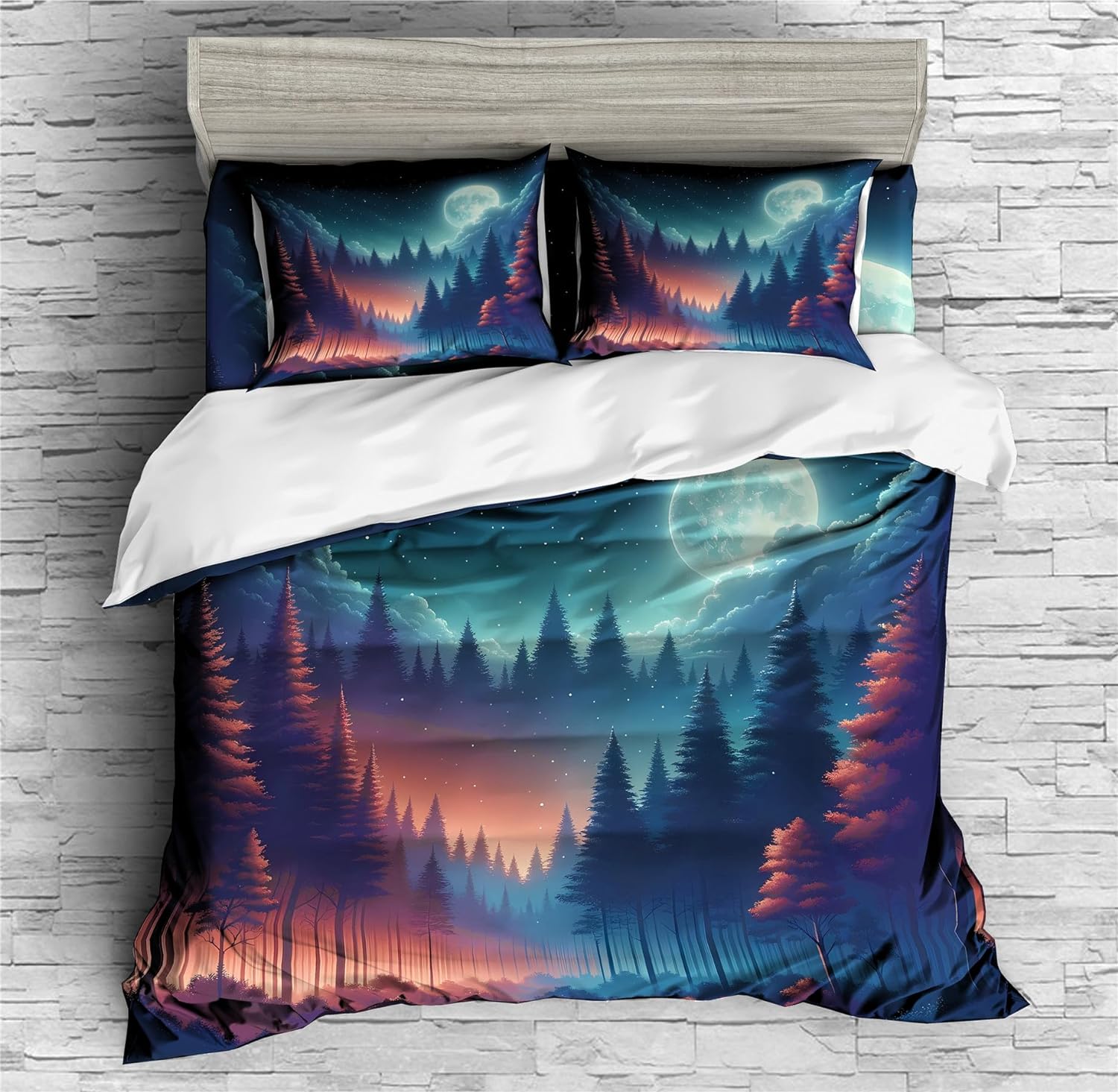 REALIN Forests Clouds and Mist Duvet Cover Set Starry Sky Mountain Range Bedding Girl Boy Kids Bed Sets 2/3/4PCS Quilt Covers/Sheets/Pillow Shams,Twin/Full/Queen/King (C,Full-200x229cm-3PCS)