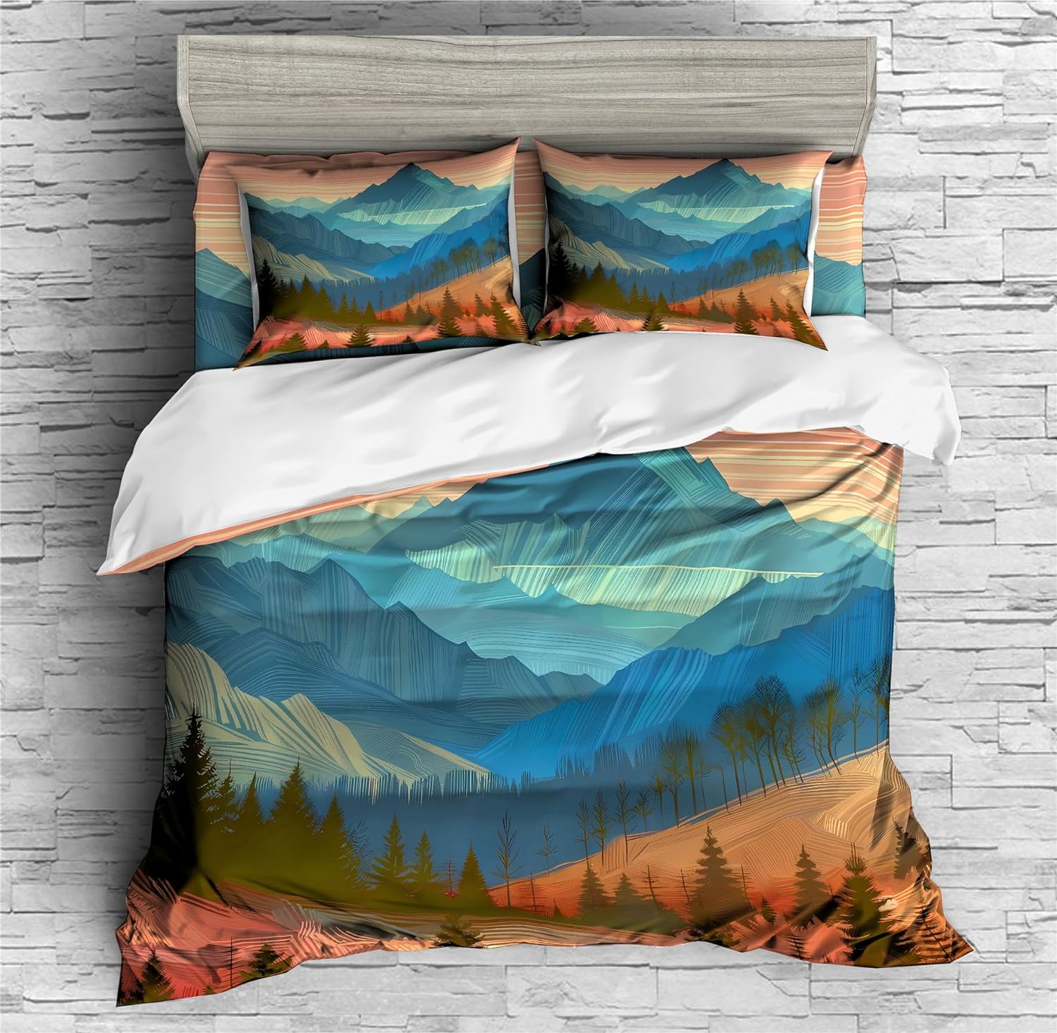 REALIN Mountain Range Forests Bedding Natural Scenery Fairyland Duvet Cover Set Girl Boy Kids Bed Sets 2/3/4PCS Quilt Covers/Sheets/Pillow Shams,Twin/Full/Queen/King (B,King-229x259cm-3PCS)