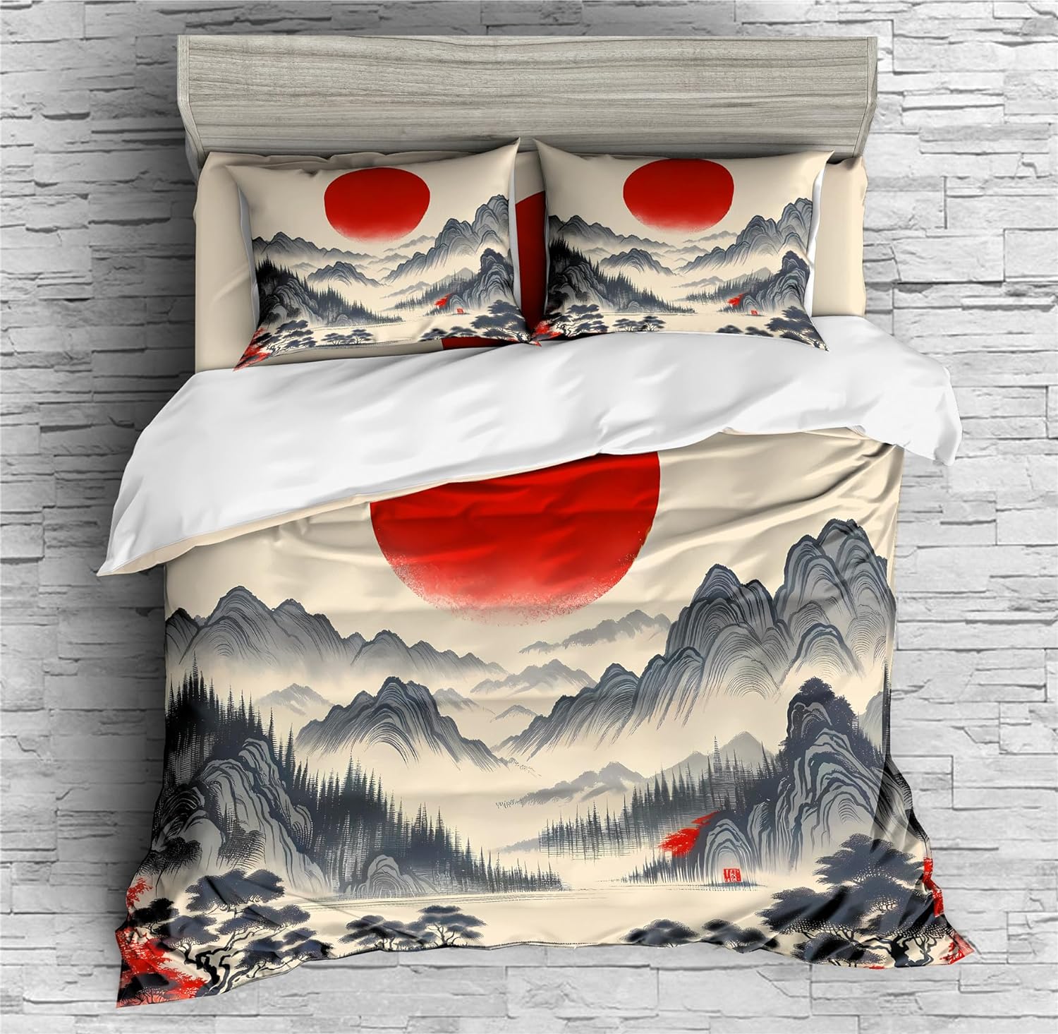 REALIN Mountain Forest Natural Scenery Duvet Cover Set Mountain Sunset Bedding Girl Boy Kids Bed Sets 2/3/4PCS Quilt Covers/Sheets/Pillow Shams,Twin/Full/Queen/King (A,Queen-228x228cm-4PCS)