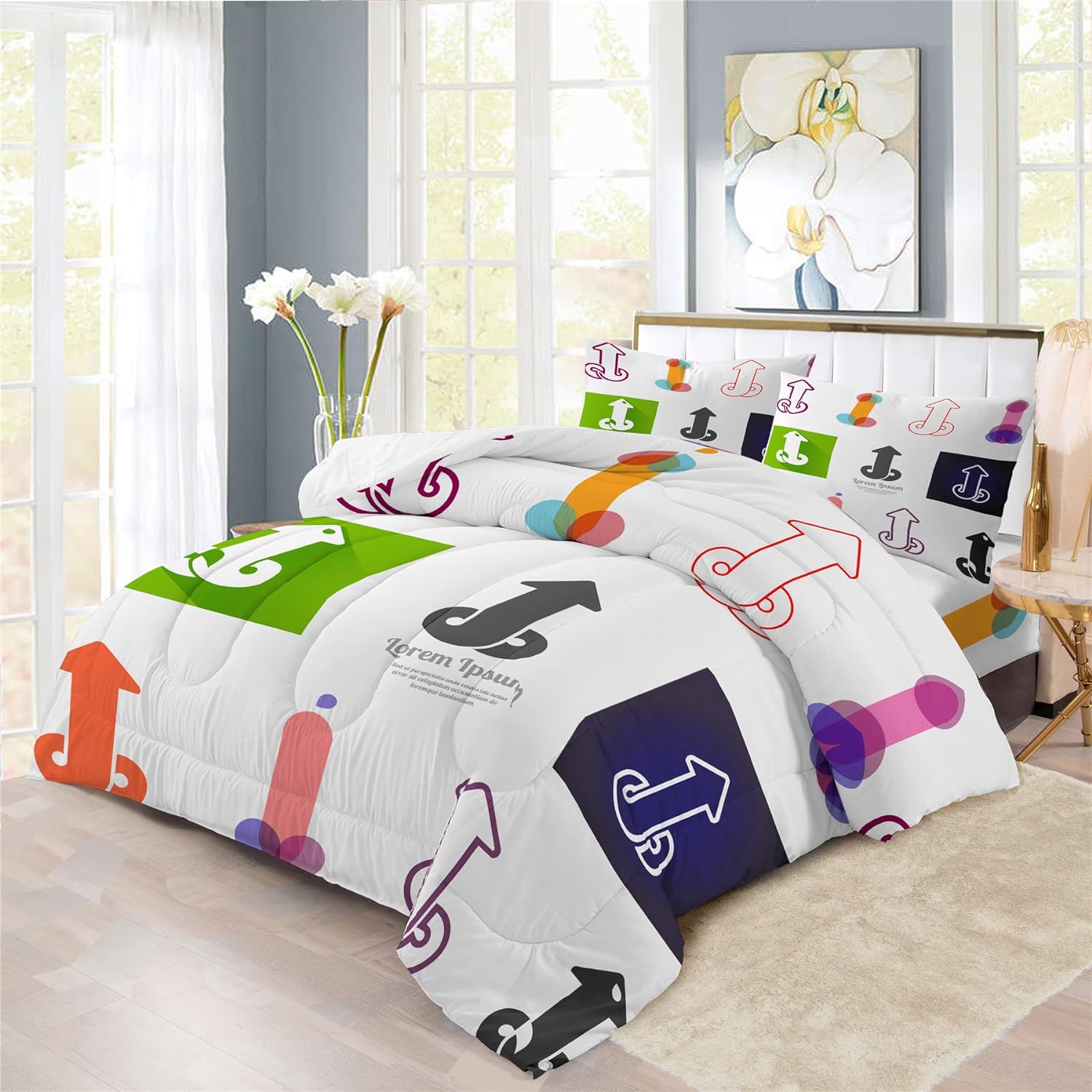 REALIN Funny Dick Prints Bedding Cartoon Dick Colorful Dick Duvet Cover Set Girl Boy Kids Bed Sets 2/3/4PCS Quilt Covers/Sheets/Pillow Shams,Twin/Full/Queen/King (B,King-229x259cm-3PCS)