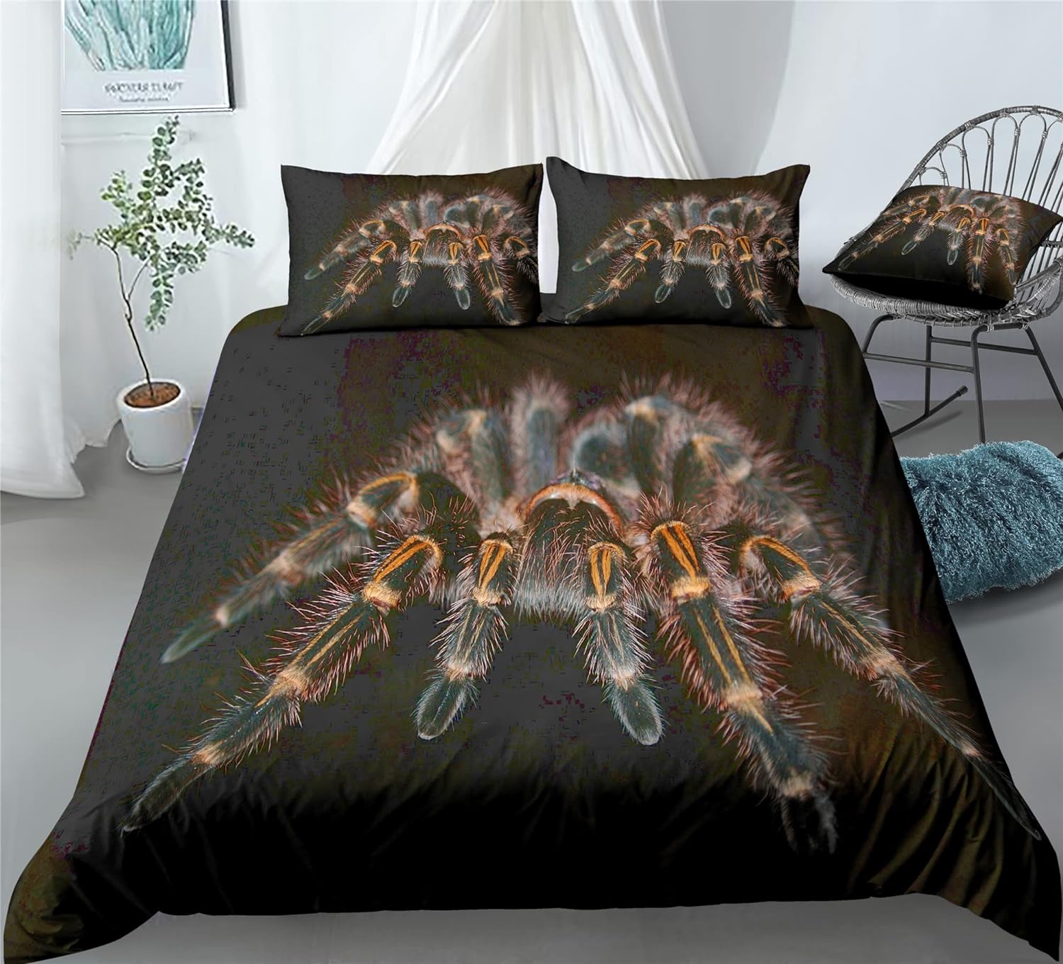 REALIN Spider Theme Bedding Trippy Animal Duvet Cover Set Girl Boy Kids Bed Sets 2/3/4PCS Quilt Covers/Sheets/Pillow Shams,Twin/Full/Queen/King (B,Twin-172x218cm-4PCS)