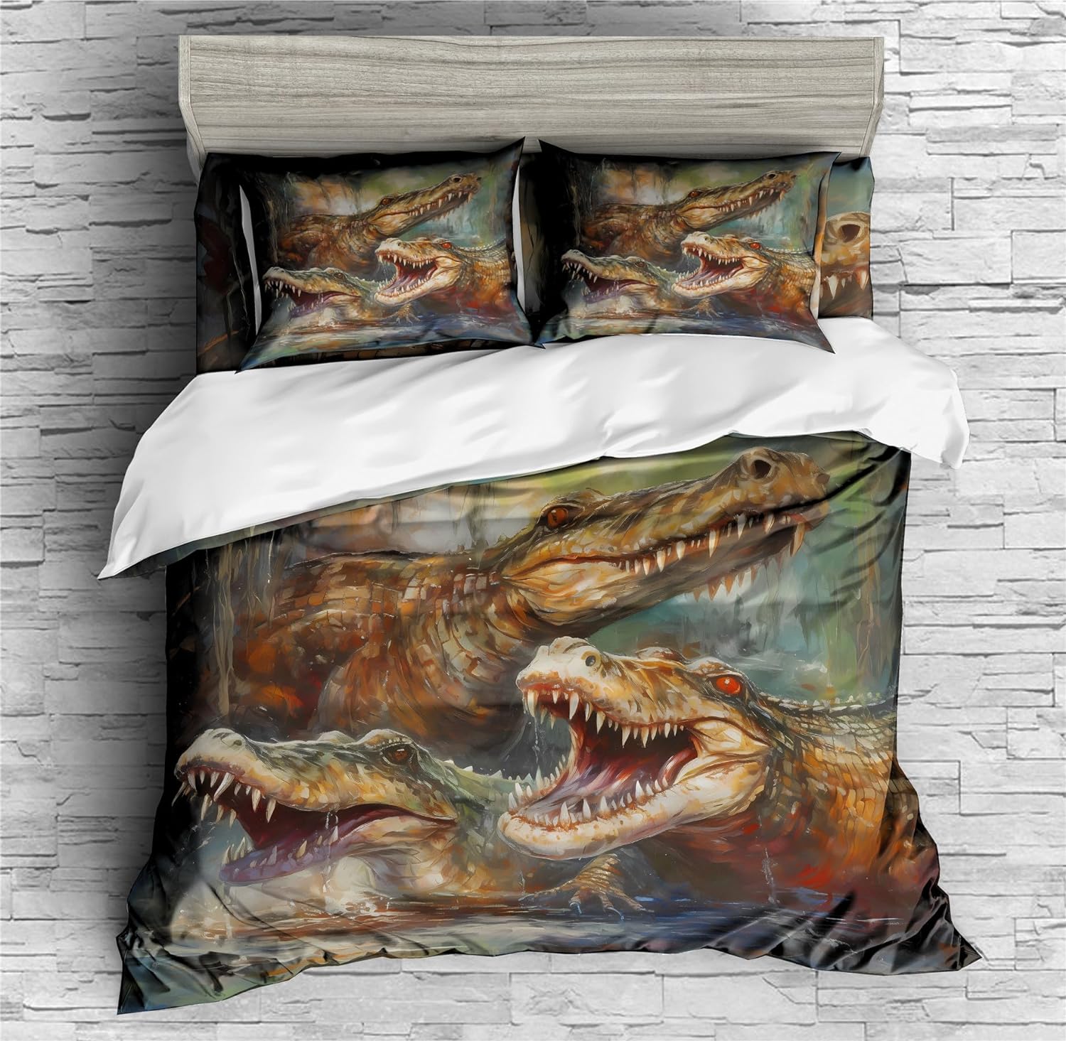 REALIN Crocodile Duvet Cover Set Crocodile Opening Its Bloody Mouth Bedding Girl Boy Kids Bed Sets 2/3/4PCS Quilt Covers/Sheets/Pillow Shams,Twin/Full/Queen/King (C,King-229x259cm-3PCS)