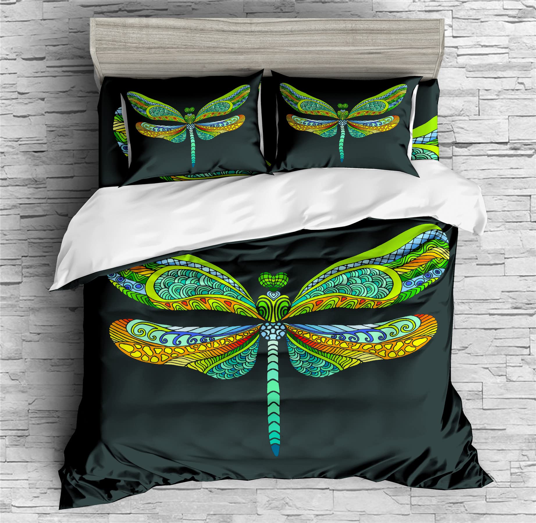 REALIN Dragonfly Duvet Cover Set Dragonflies Cartoon Insect Decoration Bedding Girl Boy Kids Bed Sets 2/3/4PCS Quilt Covers/Sheets/Pillow Shams,Twin/Full/Queen/King (A,Twin-172x218cm-3PCS)