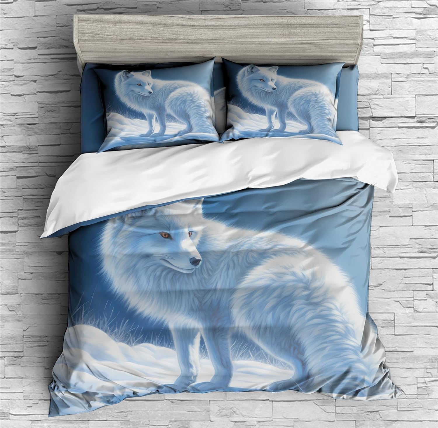 REALIN Snow Fox Animals Duvet Cover Set Arctic Fox Wildlife Bedding Girl Boy Kids Bed Sets 2/3/4PCS Quilt Covers/Sheets/Pillow Shams,Twin/Full/Queen/King (A,Queen-228x228cm-4PCS)