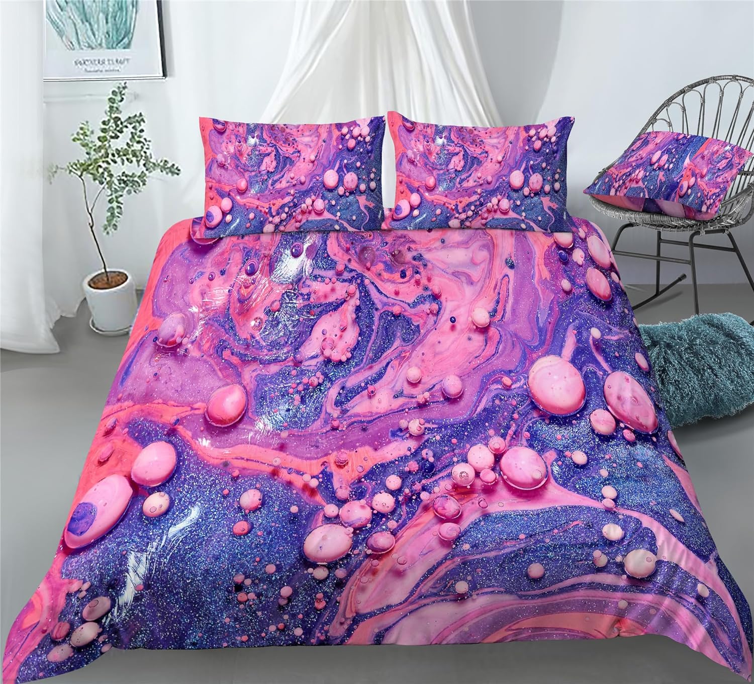 REALIN Color Swirl Marble Duvet Cover Set Marble Prints Bedding Girl Boy Kids Bed Sets 2/3/4PCS Quilt Covers/Sheets/Pillow Shams,Twin/Full/Queen/King (B,Full-200x229cm-3PCS)