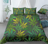 Marijuana Bedding Hemp Plant Green Hemp Leaf Prints Duvet Cover Set - Print 1