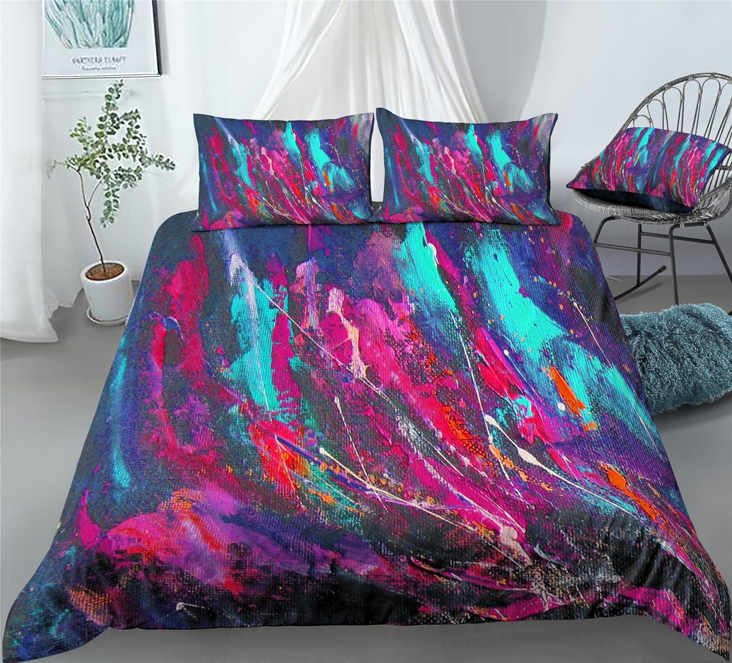 REALIN Marble Prints Duvet Cover Set Color Swirl Marble Prints Bedding Girl Boy Kids Bed Sets 2/3/4PCS Quilt Covers/Sheets/Pillow Shams,Twin/Full/Queen/King (B,Twin-172x218cm-4PCS)