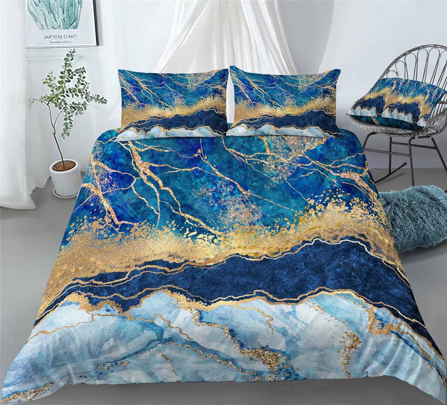 REALIN Color Swirl Marble Duvet Cover Set Marble Prints Bedding Girl Boy Kids Bed Sets 2/3/4PCS Quilt Covers/Sheets/Pillow Shams,Twin/Full/Queen/King (B,Full-200x229cm-3PCS)